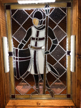 Load image into Gallery viewer, Medieval / Templar Knight 23&quot; x 16&quot; Stained Glass in Backlit Shadow Box
