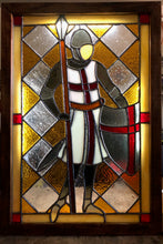 Load image into Gallery viewer, Medieval / Templar Knight 23&quot; x 16&quot; Stained Glass in Backlit Shadow Box
