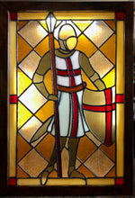 Load image into Gallery viewer, Medieval / Templar Knight 23&quot; x 16&quot; Stained Glass in Backlit Shadow Box
