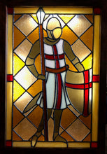 Load image into Gallery viewer, Medieval / Templar Knight 23&quot; x 16&quot; Stained Glass in Backlit Shadow Box
