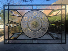 Load image into Gallery viewer, 10 1/4&quot; Depression Glass Dinner Plate in 23&quot; x 14.5&quot; Stained Glass Surround
