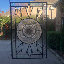 Load image into Gallery viewer, 10 1/4&quot; Depression Glass Dinner Plate in 23&quot; x 14.5&quot; Stained Glass Surround
