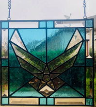 Load image into Gallery viewer, US Air Force Beveled Glass Emblem in Sky Blue Stained Glass BACK IN STOCK
